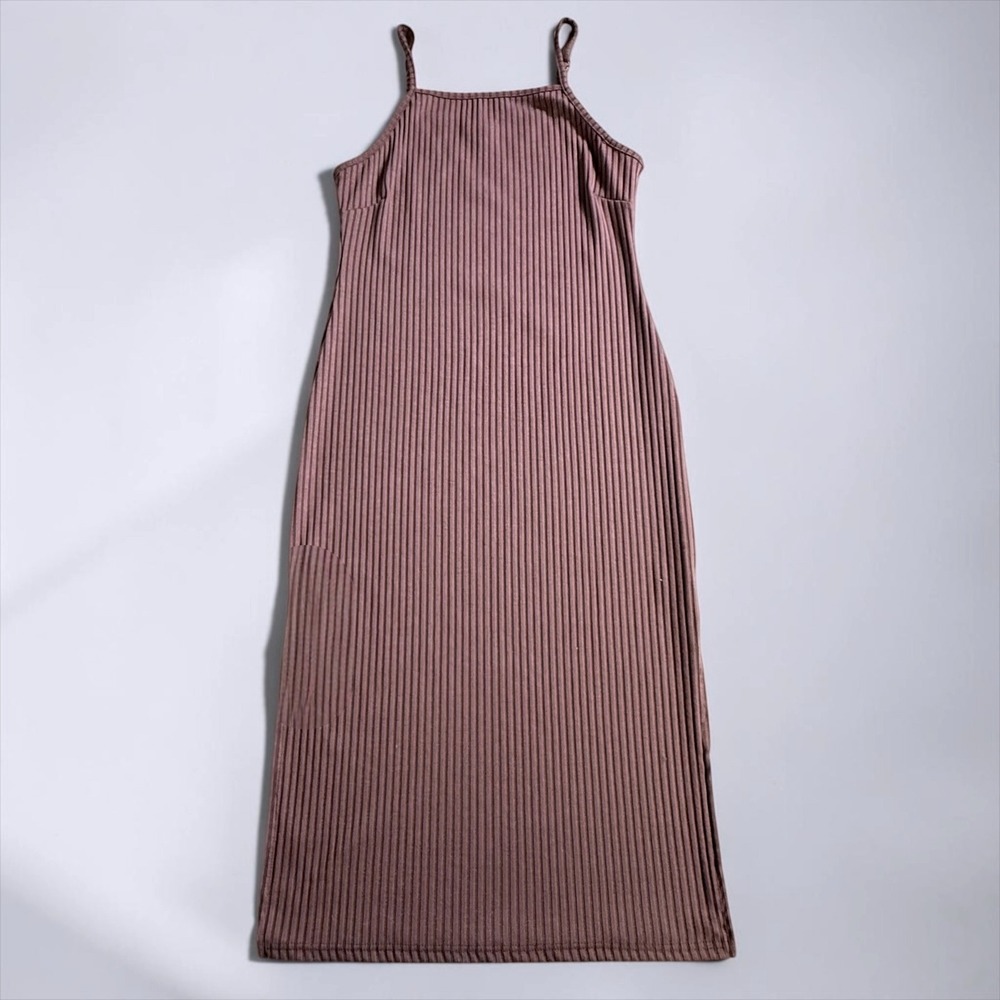 Say What Ribbed Midi Bodycon Dress Mauve Purple Adjustable Straps XL - Picture 2 of 8